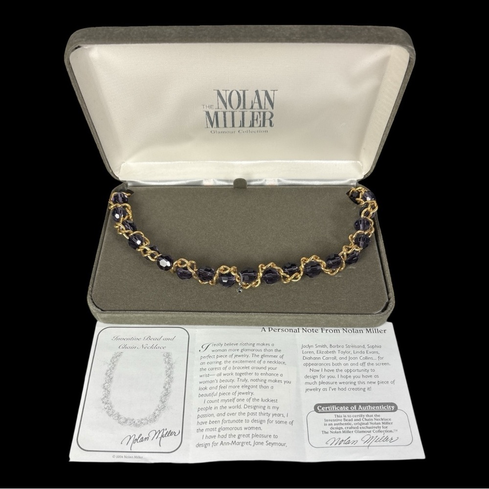 Vintage Nolan Miller 18" Purple Gold Tone Inventive Bead And Chain Necklace New